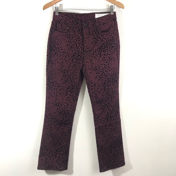 Rag & Bone Maroon Cheetah High Rise Flare Jeans 25 - Picture 2 of 8